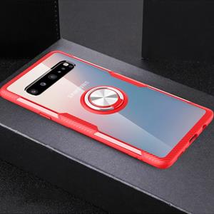 huismerk Transparante TPU beschermhoes met 360 graden magnetische rotatie houder voor Galaxy S10 5G (rood)