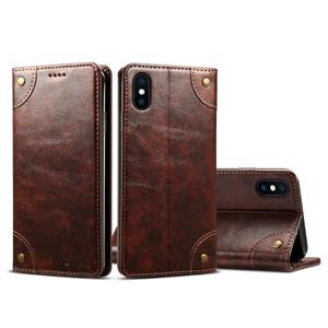 huismerk Voor iPhone XS Max barok eenvoudige horizontale Flip lederen draagtas met houder & kaartsleuven & portemonnee (donker bruin)