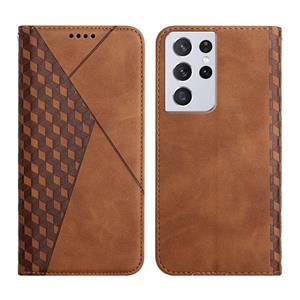 huismerk For Samsung Galaxy S21 Ultra 5G Diamond Pattern Splicing Skin Feel Magnetic Horizontal Flip Leather Case with Card Slots & Holder & Wallet(Brown)