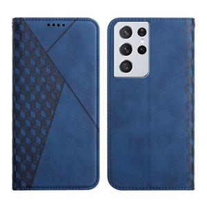 huismerk For Samsung Galaxy S21 Ultra 5G Diamond Pattern Splicing Skin Feel Magnetic Horizontal Flip Leather Case with Card Slots & Holder & Wallet(Blue)