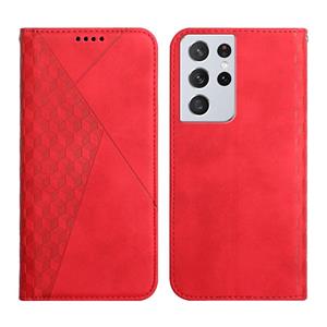 huismerk For Samsung Galaxy S21 Ultra 5G Diamond Pattern Splicing Skin Feel Magnetic Horizontal Flip Leather Case with Card Slots & Holder & Wallet(Red)