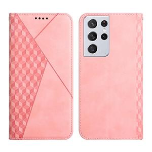 huismerk For Samsung Galaxy S21 Ultra 5G Diamond Pattern Splicing Skin Feel Magnetic Horizontal Flip Leather Case with Card Slots & Holder & Wallet(Rose Gold)