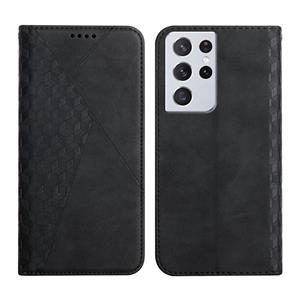 huismerk For Samsung Galaxy S21 Ultra 5G Diamond Pattern Splicing Skin Feel Magnetic Horizontal Flip Leather Case with Card Slots & Holder & Wallet(Black)