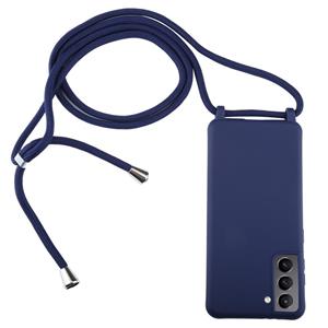 huismerk Voor Samsung Galaxy S21 + 5G Candy Colors TPU beschermhoes met lanyard (donkerblauw)