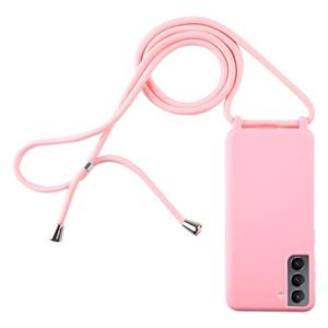 huismerk Voor Samsung Galaxy S21 + 5G Candy Colors TPU beschermhoes met lanyard (roze)