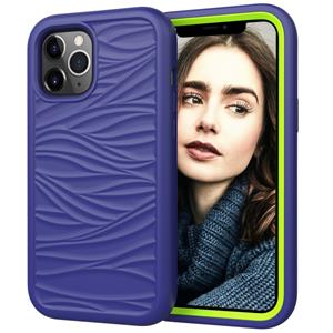 huismerk Voor iPhone 12 Wave Pattern 3 in 1 Siliconen+PC Schokbestendige beschermhoes (Navy+Olivine)