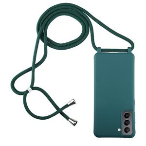 huismerk Voor Samsung Galaxy S21 + 5G Candy Colors TPU beschermhoes met lanyard (donkergroen)