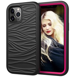 huismerk Voor iPhone 12 Wave Pattern 3 in 1 Siliconen+PC Schokbestendige beschermhoes (Zwart+Hot Pink)