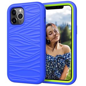 huismerk Voor iPhone 12 Wave Pattern 3 in 1 Siliconen+PC Schokbestendige beschermhoes (Blue+Olivine)