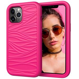 huismerk Voor iPhone 12 mini Wave Pattern 3 in 1 Siliconen+PC Schokbestendige beschermhoes (Hot Pink)