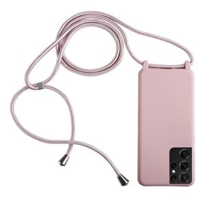 huismerk Voor Samsung Galaxy S21 Ultra 5G Candy Colors TPU Beschermhoes met Lanyard (Rose Gold)