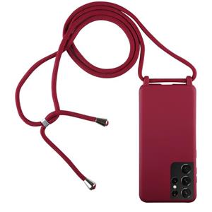 huismerk Voor Samsung Galaxy S21 Ultra 5G Candy Colors TPU Beschermhoes met Lanyard (Rood)