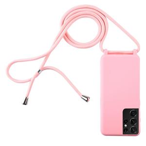 huismerk Voor Samsung Galaxy S21 Ultra 5G Candy Colors TPU Beschermhoes met Lanyard (Roze)