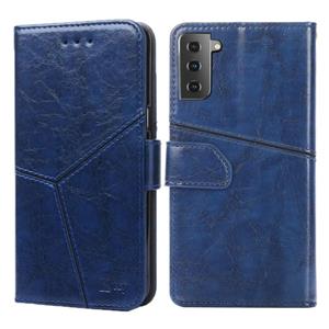 huismerk Voor Samsung Galaxy S21 5G Geometrische stiksels horizontale flip TPU + PU lederen hoes met Holder & Card Slots & Wallet(Blauw)