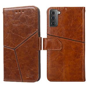 huismerk Voor Samsung Galaxy S21 5G Geometrische Stiksels Horizontale Flip TPU + PU Lederen Case met Houder & Kaart Slots & Portemonnee (Lichtbruin)