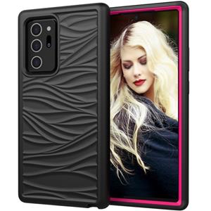 huismerk Voor Samsung Galaxy Note20 Ultra Wave Pattern 3 in 1 Siliconen+PC Schokbestendige beschermhoes (Zwart+Hot Pink)