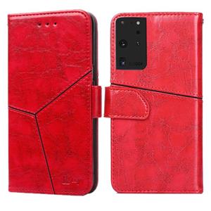 huismerk Voor Samsung Galaxy S21 Ultra 5G Geometrische stiksels horizontale flip TPU + PU lederen hoes met Holder & Card Slots & Wallet(Rood)