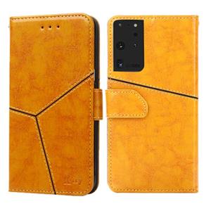 huismerk Voor Samsung Galaxy S21 Ultra 5G Geometrische stiksels horizontale flip TPU + PU lederen hoes met Holder & Card Slots & Wallet(Geel)