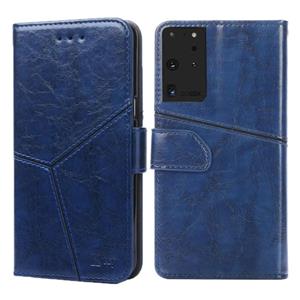 huismerk Voor Samsung Galaxy S21 Ultra 5G Geometrische stiksels horizontale flip TPU + PU lederen hoes met Holder & Card Slots & Wallet(Blauw)