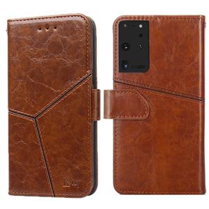 huismerk Voor Samsung Galaxy S21 Ultra 5G Geometrische Stiksels Horizontale Flip TPU + PU Lederen Hoesje met Houder & Kaartsleuven & Portemonnee (Lichtbruin)