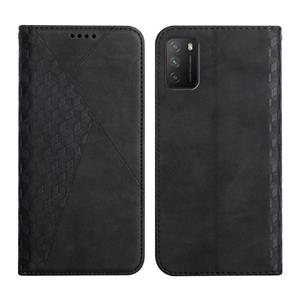 huismerk Voor Xiaomi Poco M3 / Redmi 9T Diamond Pattern Splicing Skin Feel Magnetische Horizontale Flip Lederen Case met Kaart Slots & Houder & Portemonnee (Zw