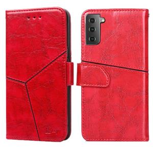 huismerk Voor Samsung Galaxy S21+ 5G Geometrische stiksels horizontale flip TPU + PU lederen hoes met Holder & Card Slots & Wallet(Rood)