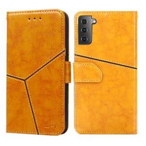 huismerk Voor Samsung Galaxy S21+ 5G Geometrische stiksels horizontale flip TPU + PU lederen hoes met Holder & Card Slots & Wallet(Geel)