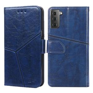 huismerk Voor Samsung Galaxy S21+ 5G Geometrische stiksels horizontale flip TPU + PU lederen hoes met Holder & Card Slots & Wallet(Blauw)