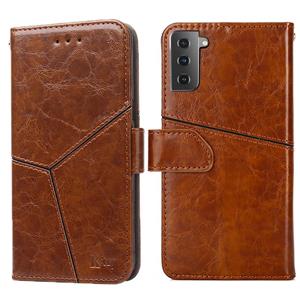 huismerk Voor Samsung Galaxy S21 + 5G geometrische stiksels horizontale flip TPU + PU lederen hoesje met houder & kaart slots & portemonnee (lichtbruin)