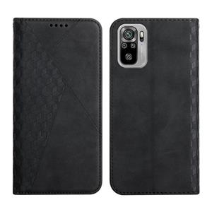 huismerk For Xiaomi Redmi Note 10 4G Diamond Pattern Splicing Skin Feel Magnetic Horizontal Flip Leather Case with Card Slots & Holder & Wallet(Black)