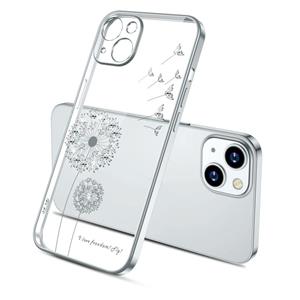 huismerk Galvaniseren Diamond Paardebloem Patroon TPU Schokbestendige Beschermhoes Voor iPhone 13 Pro (Silver)