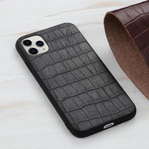 huismerk Crocodile Texture Genuine Leather Beschermhoes voor iPhone 12 mini(Zwart)