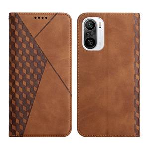 huismerk For Xiaomi Redmi K40 Diamond Pattern Splicing Skin Feel Magnetic Horizontal Flip Leather Case with Card Slots & Holder & Wallet(Brown)