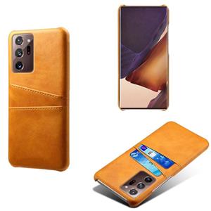 huismerk Voor Samsung Galaxy Note20 Ultra Calf Texture PC + PU lederen achterkant Cover Shockproof Case met Dual Card Slots (Oranje)