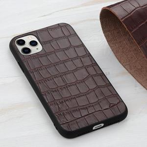 huismerk Crocodile Texture Genuine Leather Beschermhoes voor iPhone 12 mini(Bruin)