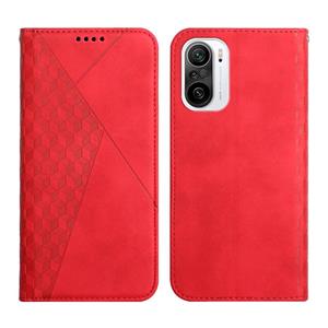 huismerk For Xiaomi Redmi K40 Diamond Pattern Splicing Skin Feel Magnetic Horizontal Flip Leather Case with Card Slots & Holder & Wallet(Red)