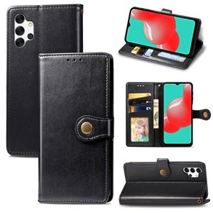 huismerk Voor Samsung Galaxy A32 4G Solid Color Leather Buckle Case met Lanyard & Photo Frame & Card Slot & Wallet & Stand-functie (Zwart)