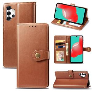 huismerk Voor Samsung Galaxy A32 4G Solid Color Leather Buckle Case met Lanyard & Photo Frame & Card Slot & Wallet & Stand-functie (Bruin)