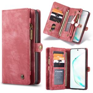 Voor Galaxy S20 CaseMe Afneembare multifunctionele horizontale flip lederen hoes met kaartslot & houder & ritsportemonnee & fotoframe(rood)