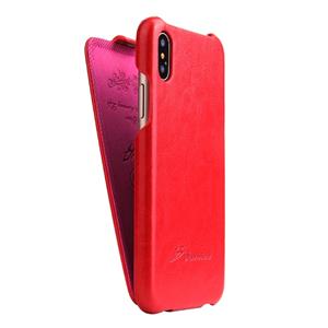 huismerk Fierre Shann retro olie Wax textuur verticale Flip PU lederen draagtas voor iPhone X/XS (rood)