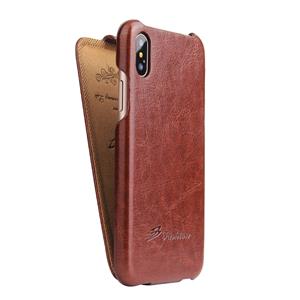 huismerk Fierre Shann retro olie Wax textuur verticale Flip PU lederen case voor iPhone X/XS (bruin)