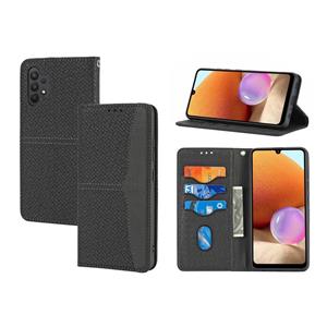 huismerk Voor Samsung Galaxy A32 4G geweven textuur stiksels magnetische horizontale flip pu lederen tas met houder & kaart slots & portemonnee en lanyard