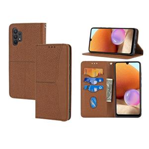 huismerk Voor Samsung Galaxy A32 5G Geweven textuur Stiksels Magnetische Horizontale Flip PU Lederen Case met Houder & Card Slots & Wallet & Lanyard (Brown)