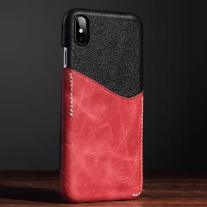 huismerk Voor iPhonehoes X Contrast kleur PU leer beschermer terug met kaartslot (rood)