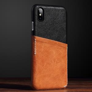 huismerk Voor iPhonehoes X Contrast kleur PU leer beschermer terug met kaartslot (bruin)