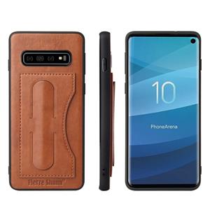 huismerk Fierre Shann volledige dekking beschermende lederen draagtas voor Galaxy S10 PLUS met houder & kaartsleuf (bruin)