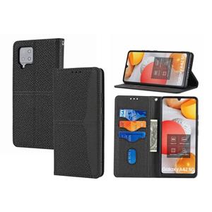 huismerk Voor Samsung Galaxy A42 5G Geweven textuur Stitching Magnetische Horizontale Flip PU Lederen Case met Houder & Card Slots & Wallet & Lanyard (Zwart)