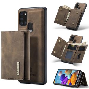 For Samsung Galaxy A21s DG.MING M1 Series 3-Fold Multi Card Wallet + Magnetic Back Cover Shockproof Case with Holder Function(Coffee)