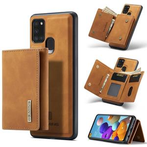 For Samsung Galaxy A21s DG.MING M1 Series 3-Fold Multi Card Wallet + Magnetic Back Cover Shockproof Case with Holder Function(Brown)