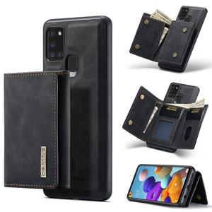 For Samsung Galaxy A21s DG.MING M1 Series 3-Fold Multi Card Wallet + Magnetic Back Cover Shockproof Case with Holder Function(Black)